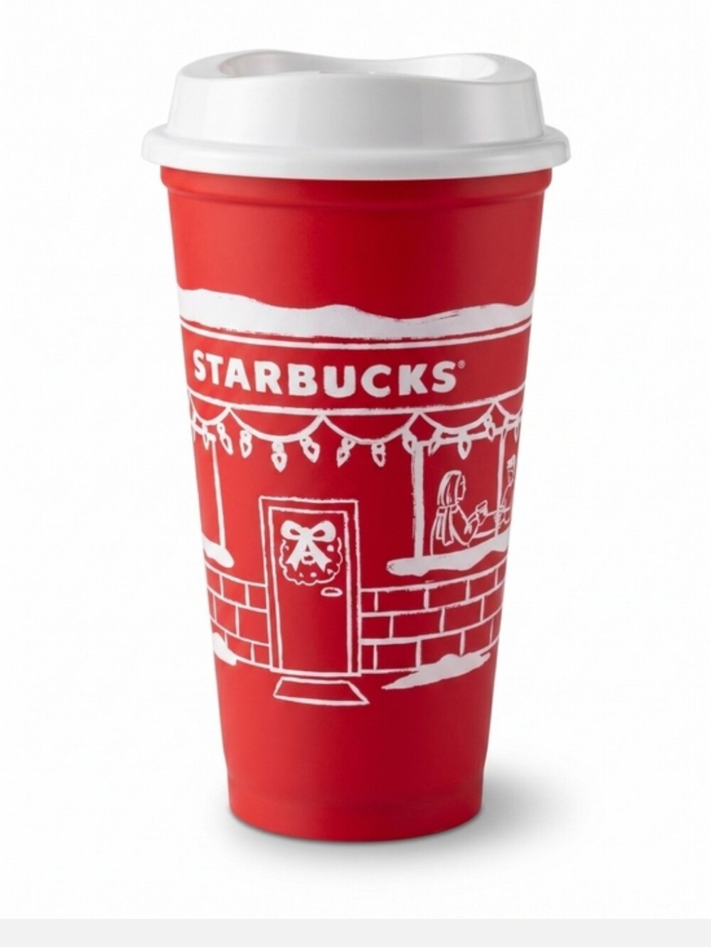 NEW-Starbucks Red and White Holiday Reusable Cup w/SB inspired pen